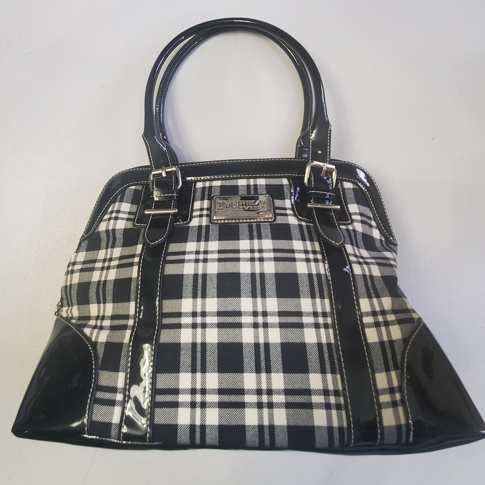 American Living Elegant Black and White Plaid Satchel
